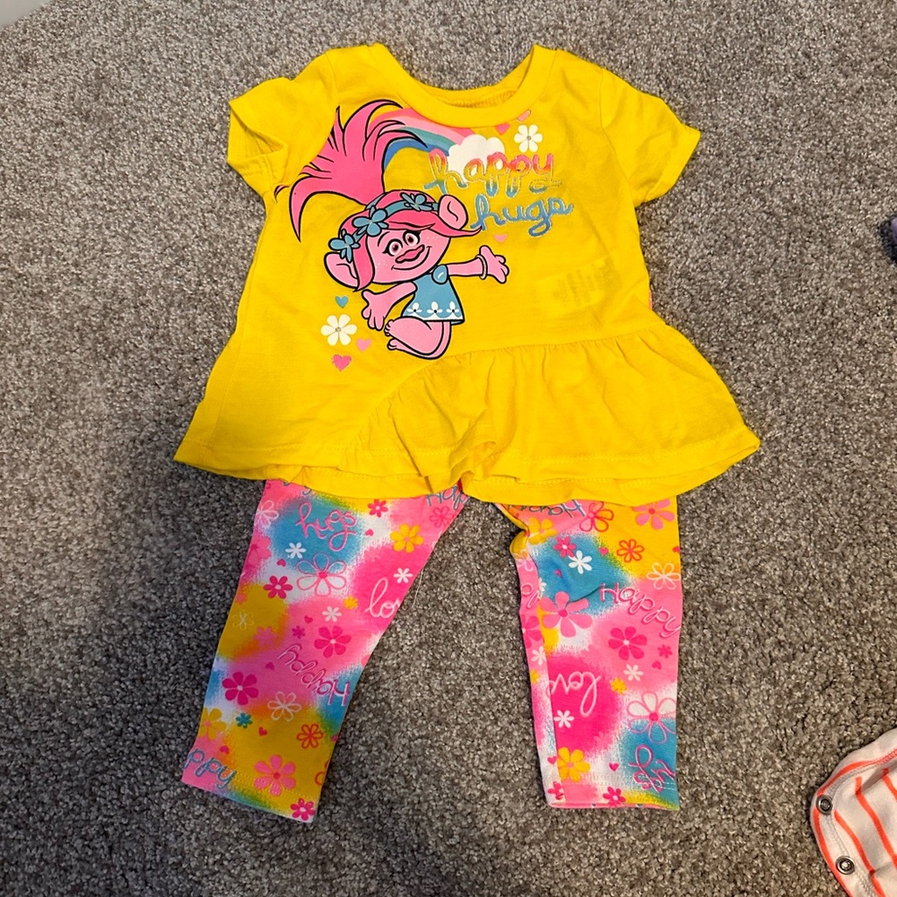 Girls short sleeve pants outfit set - Dreamworks Trolls Poppy - yellow 12 months